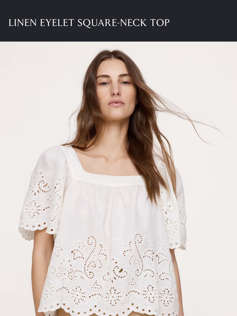 Banana Republic Cream Eyelet Square-Neck Peasant Top
